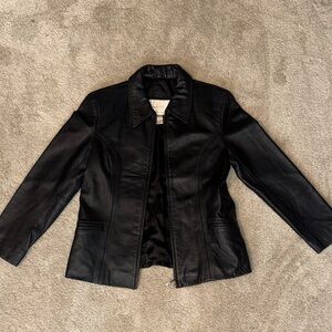 Studio Works Black Genuine Leather Zip-Front Jacket